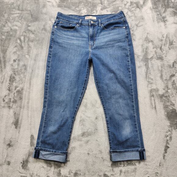 Levi Strauss Signature Denim - Levi Strauss Signature Jeans Womens 10 Blue Mid Rise Capri Cuffed Hem Stretch